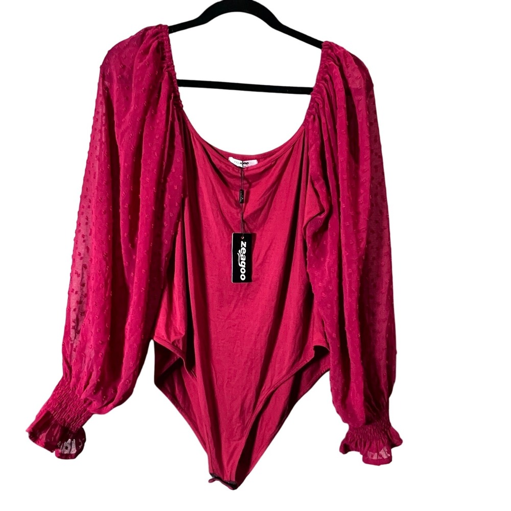 Zeagoo Women's long Puff Sleeve Ruffle Trim Tops Bodysuit Sexy Leotard Size‎ XXL